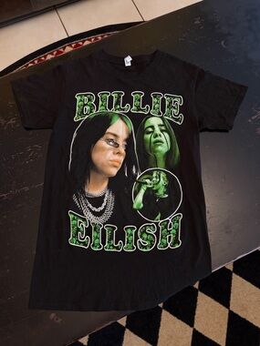 Billie Eilish Black Short Sleeve Graphic Tee - Green Print S